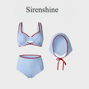 Vintage High Waist Bikini - Sexy Striped Swimsuit with Underwire Support | Slimming Fit | Small Chest Friendly