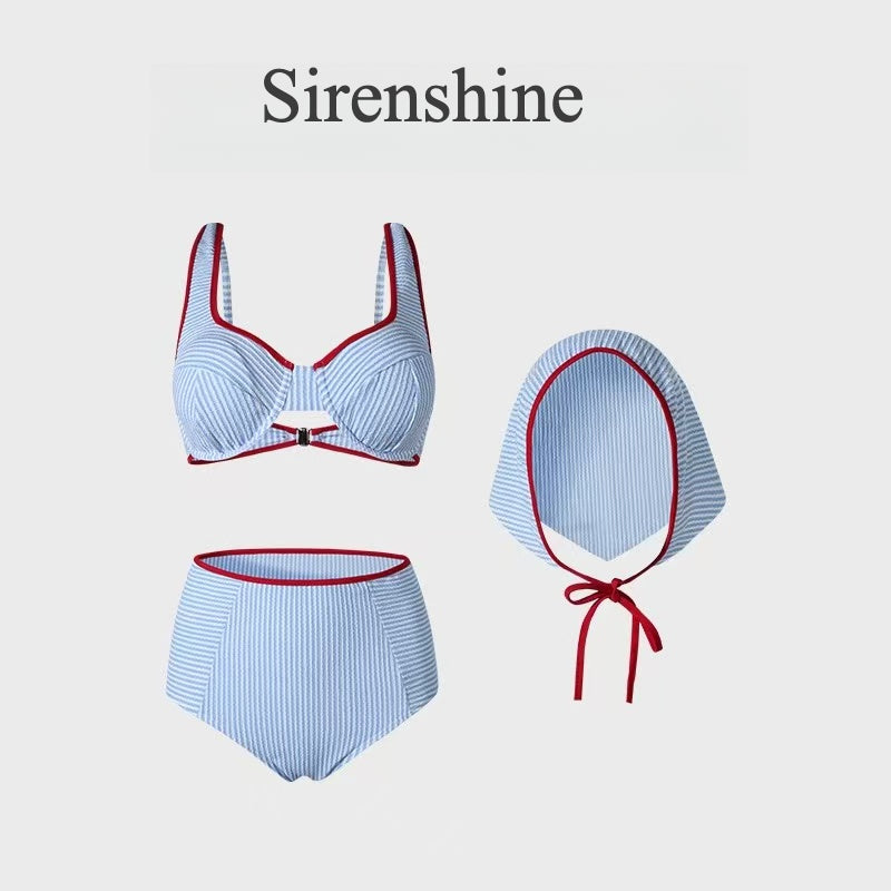 Vintage High Waist Bikini - Sexy Striped Swimsuit with Underwire Support | Slimming Fit | Small Chest Friendly