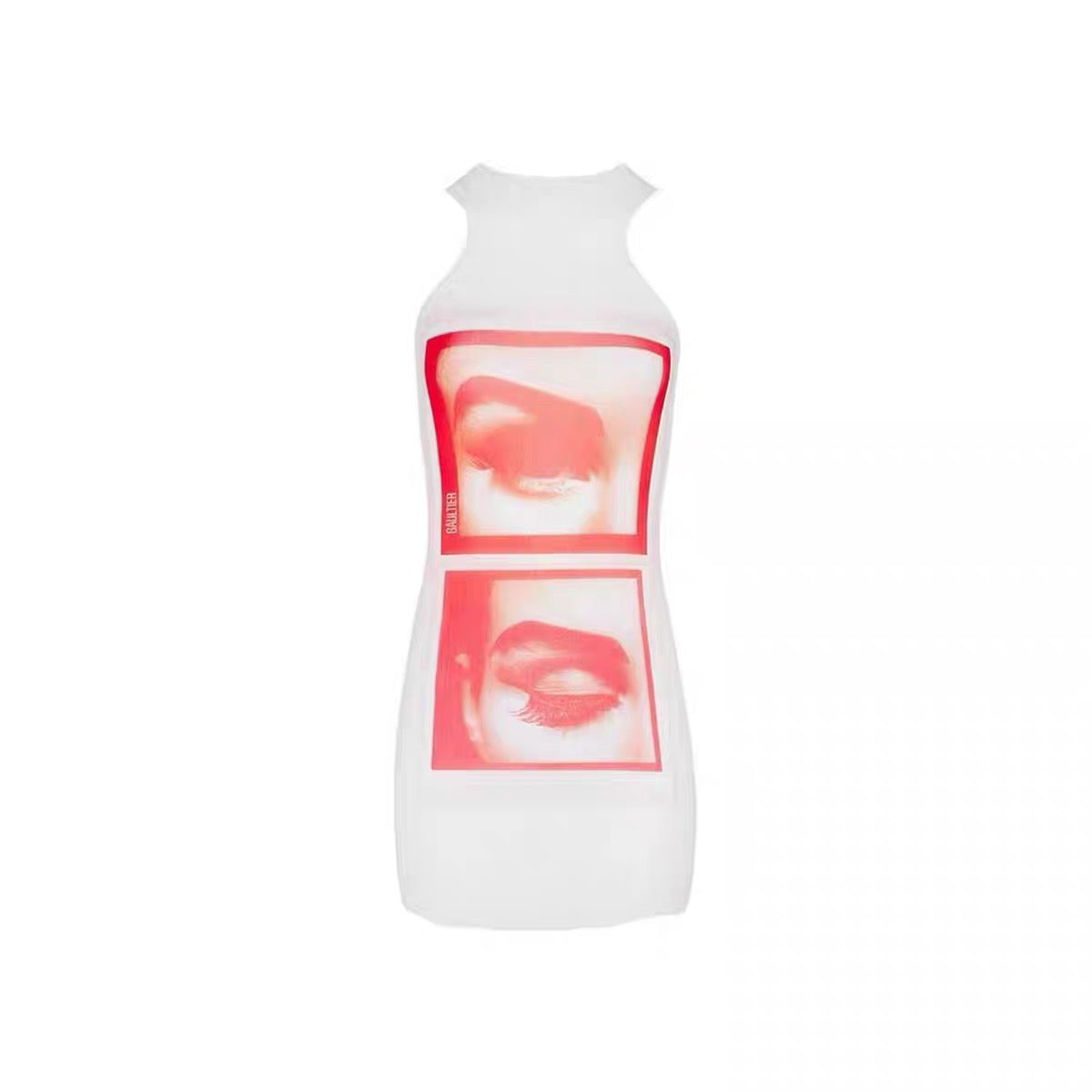 Jennie Same Style JPG Gauthier Sheer Mesh Sleeveless Dress Sexy Print Bodycon Outfit