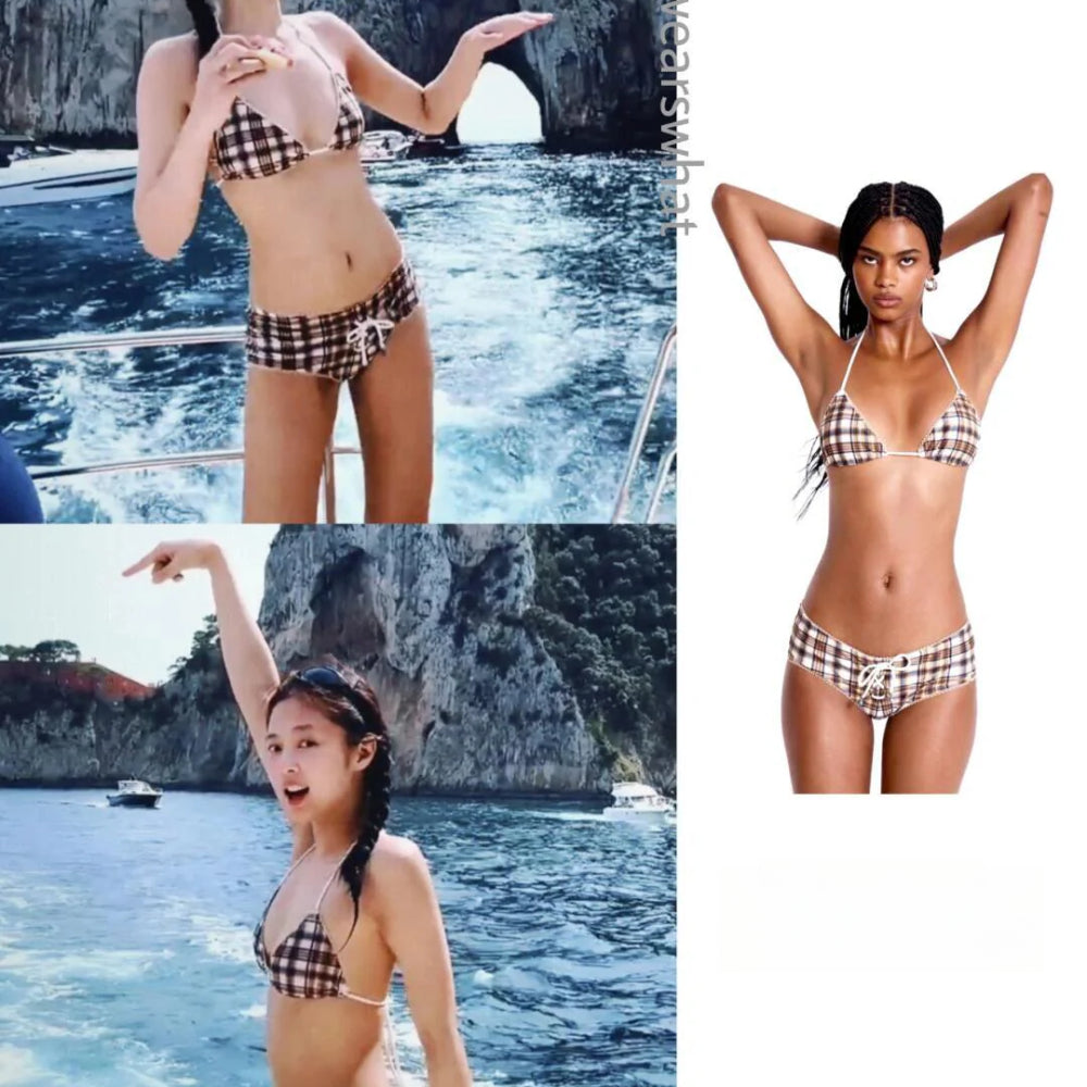 Jennie Blackpink Inspired Bikini Set - Retro Low Rise & Triangle Top | Y2K Chunky Chain Detail