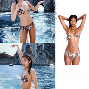 Jennie Blackpink Inspired Bikini Set - Retro Low Rise & Triangle Top | Y2K Chunky Chain Detail