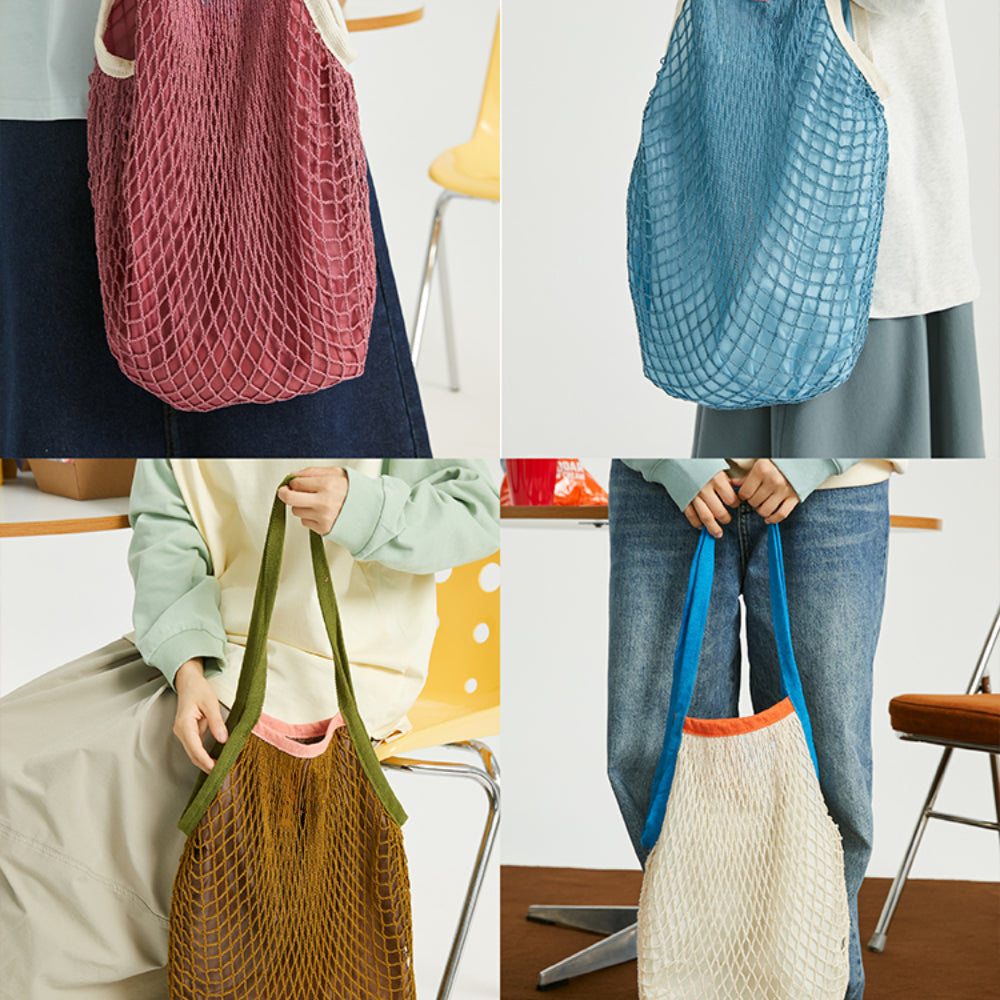 Sac de plage pour vacances en bord de mer, sac en maille tressée de couleur contrastante