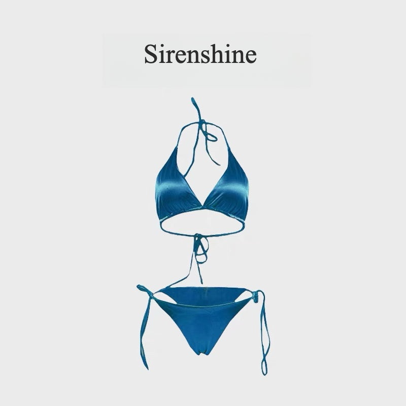 Satin Triangle Bikini with Adjustable Ties Sexy Swimwear for Women Summer Beach Vacation