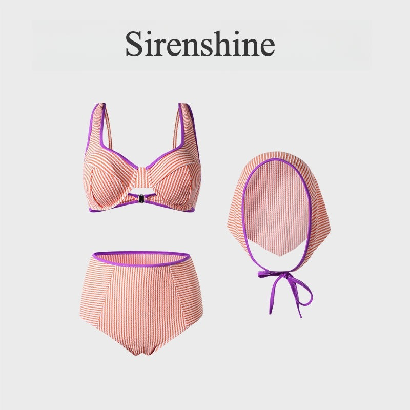 Vintage High Waist Bikini - Sexy Striped Swimsuit with Underwire Support | Slimming Fit | Small Chest Friendly