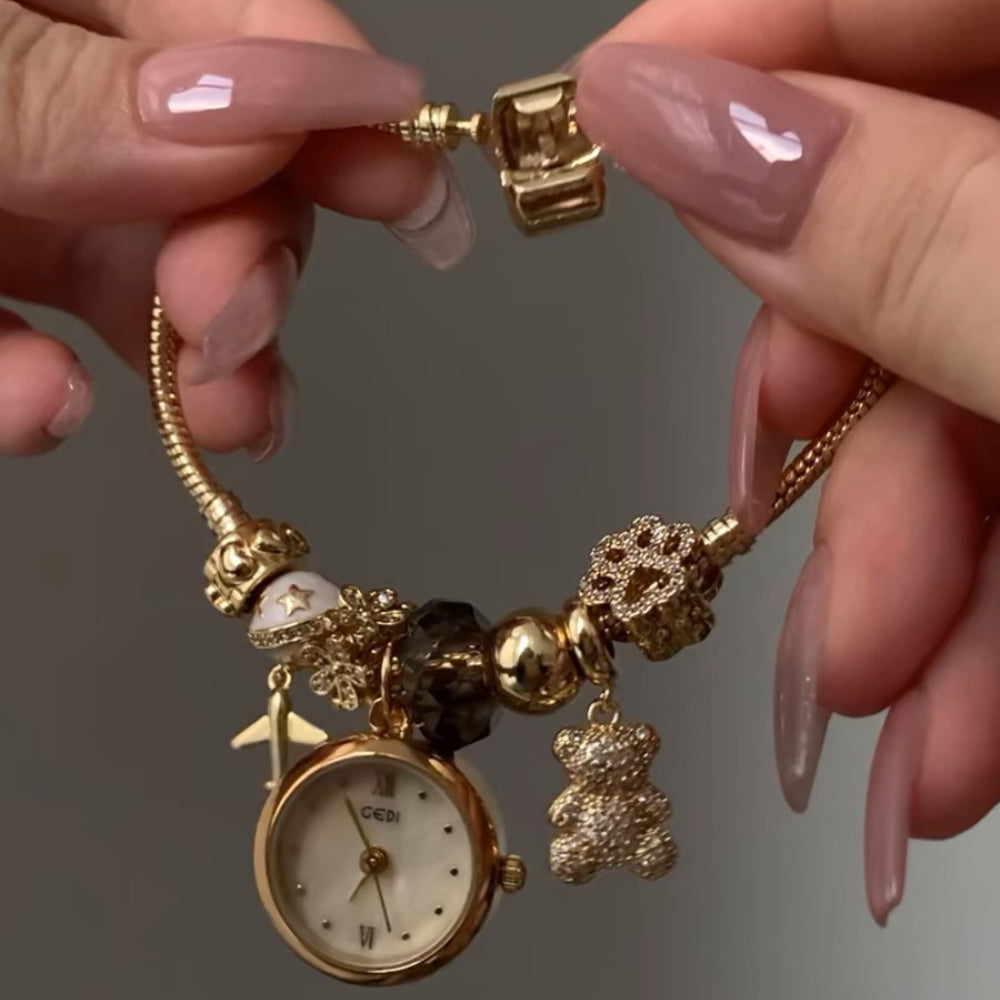 Airplane Bear Vintage Gold Bracelet Watch