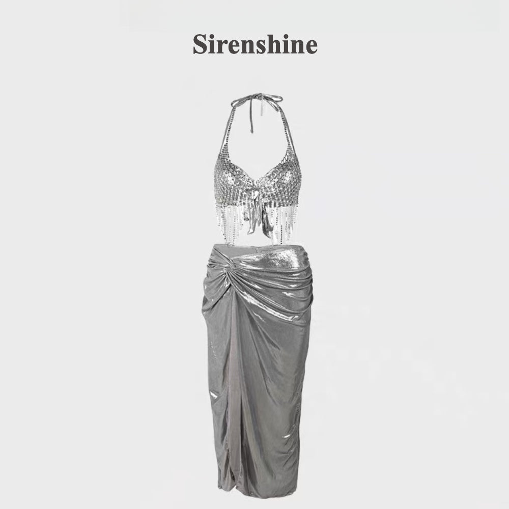 Sexy Push-Up Bikini Set - Underwire Trio with Diamond Chains | Shimmer Swimsuit for Beach & Pool | Pure & Hot Look