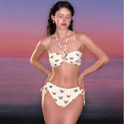 Y2K Low Rise Bikini Set - Butterfly Print & Fairycore Bikini | 2000s Retro Swimwear for Rave Swimwea