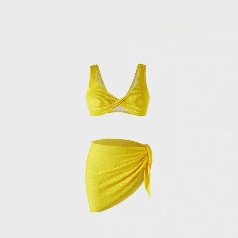 Ruffled Swimwear-Lemon Yellow & Triangle cup with wide shoulder strap-Sweetheart