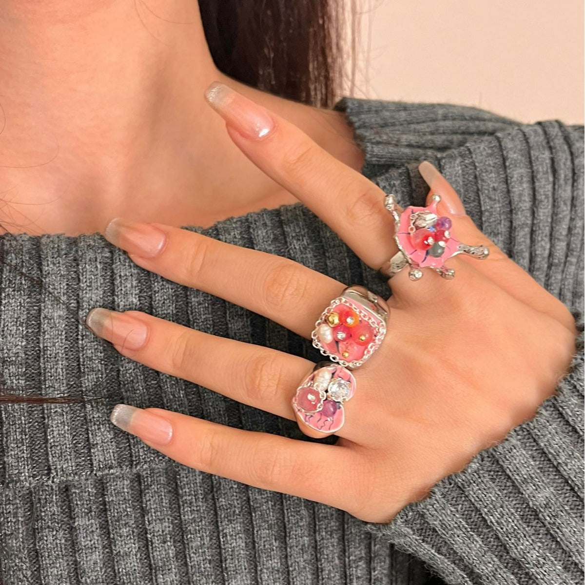 Handmade Sweet Cool Girl Metal Enamel Drip Ring