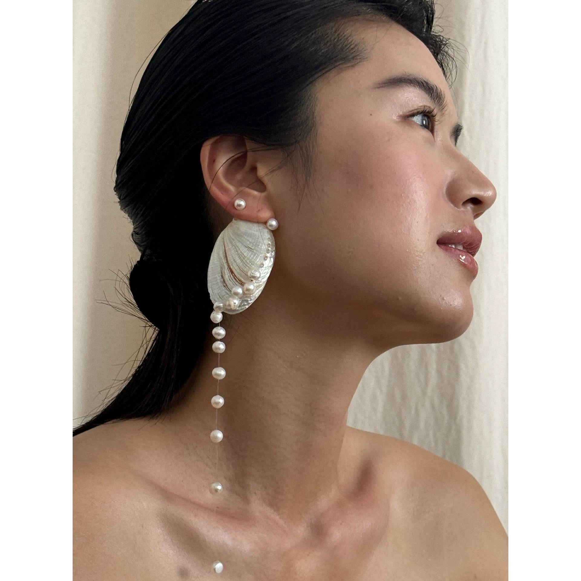 Handmade Shell Imitation Pearl Fringe Fishing Line Earrings Luxury Minimalist Elegant Dangle Earrings for Women