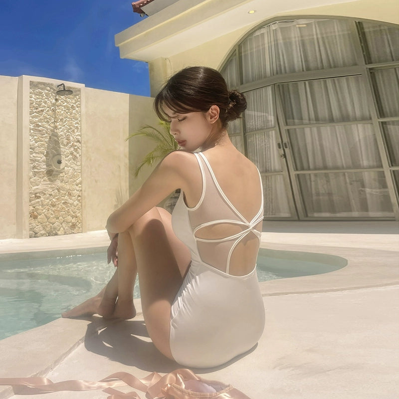 Ballet Girl Ins Style Sexy Goddess Open Back Hollow Out Slimming High End One Piece Swimsuit for Beach Vacation