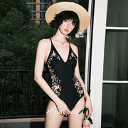 Sexy V Neck French Embroidered One Piece Swimsuit High End Slimming Bathing Suit for Women 2025 New