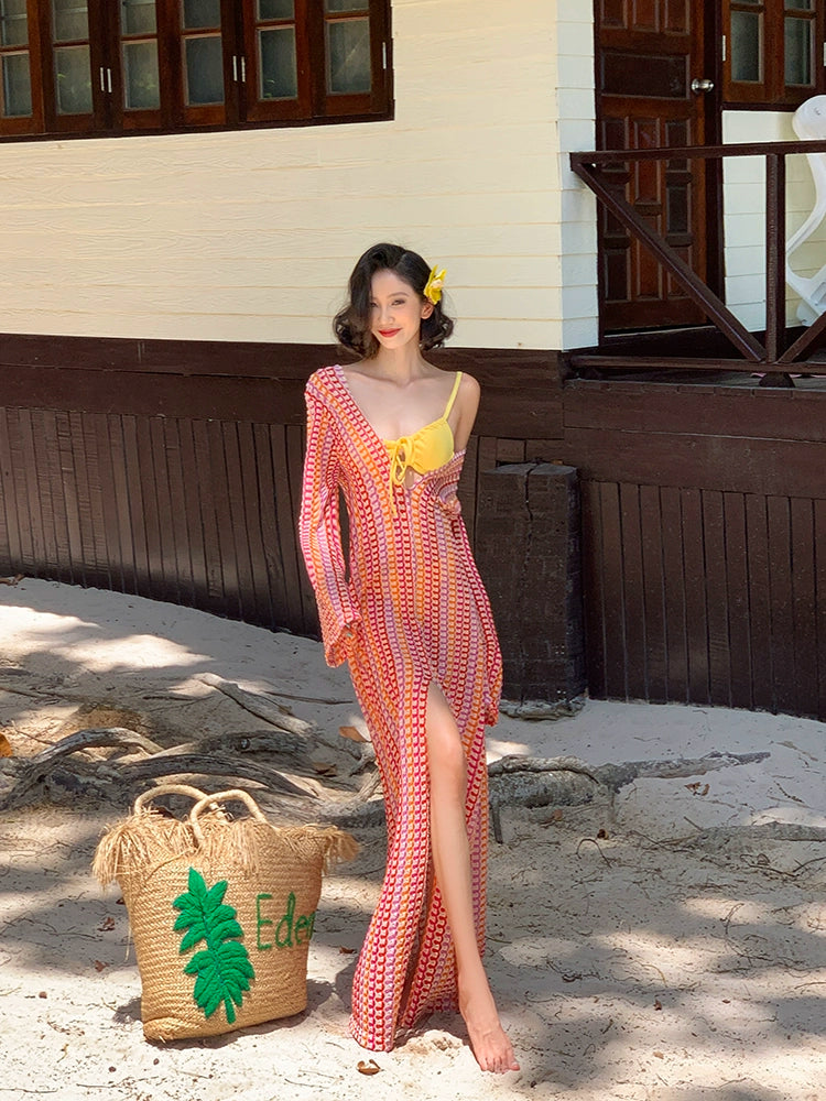 Bohemian Knitted Bikini Cover Up Dress Slimming Sun Protection Beach Vacation Outfit Island Shop
