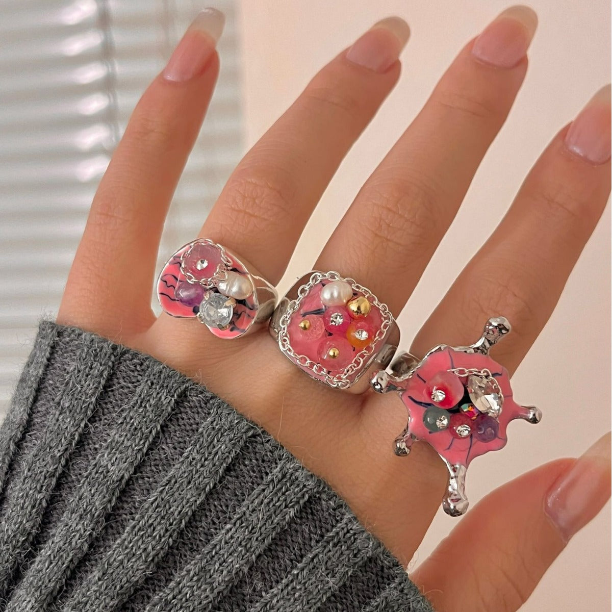 Handmade Sweet Cool Girl Metal Enamel Drip Ring