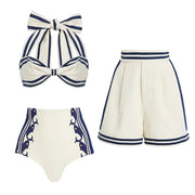 New Navy High Waist Split Swimsuit Set Sexy One Piece Bathing Suit for Women