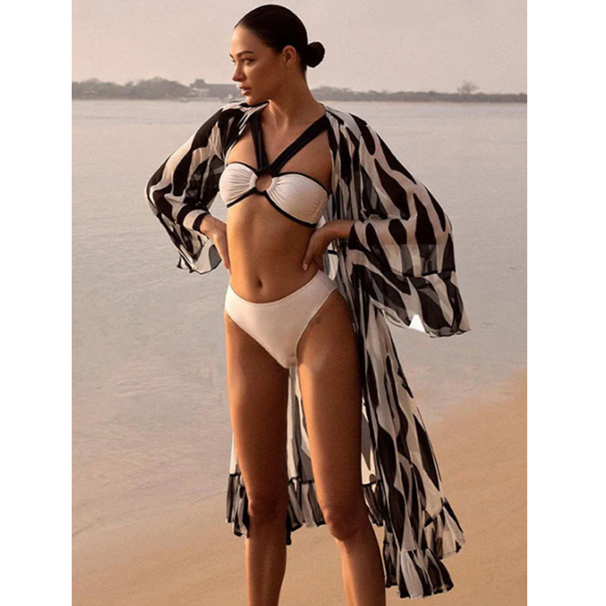 2025 New Leopard Print Chiffon Bikini Set Women Sexy Swimsuit with Cover Up Slim Fit Three Piece Swimwear