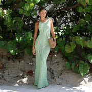 Robe longue moulante à col licou ajourée en tricot, nouvelle collection été 2025 pour femmes