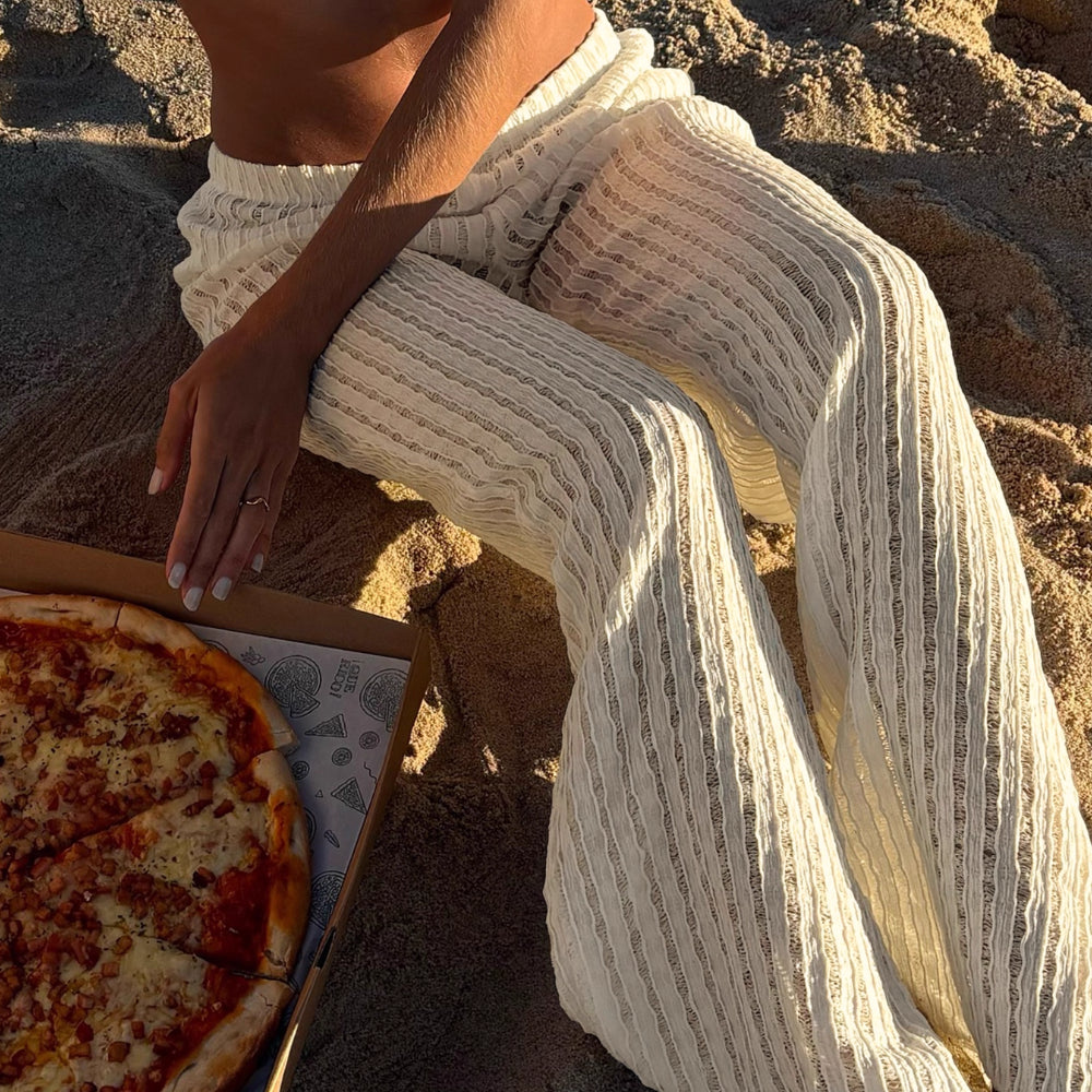 Beach Vacation Textured Knit Pants Women Loose Comfortable Wide Leg Lounge Pants Summer New Casual Boho Style