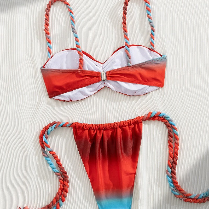 Colorful Handmade String Bikini Set Sexy Vacation Swimsuit Skirt Outfit Women 2025 New Export