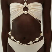Bohemian Pearl Bikini Set Split Style Beach Vacation Swimsuit for Women Summer Fashion