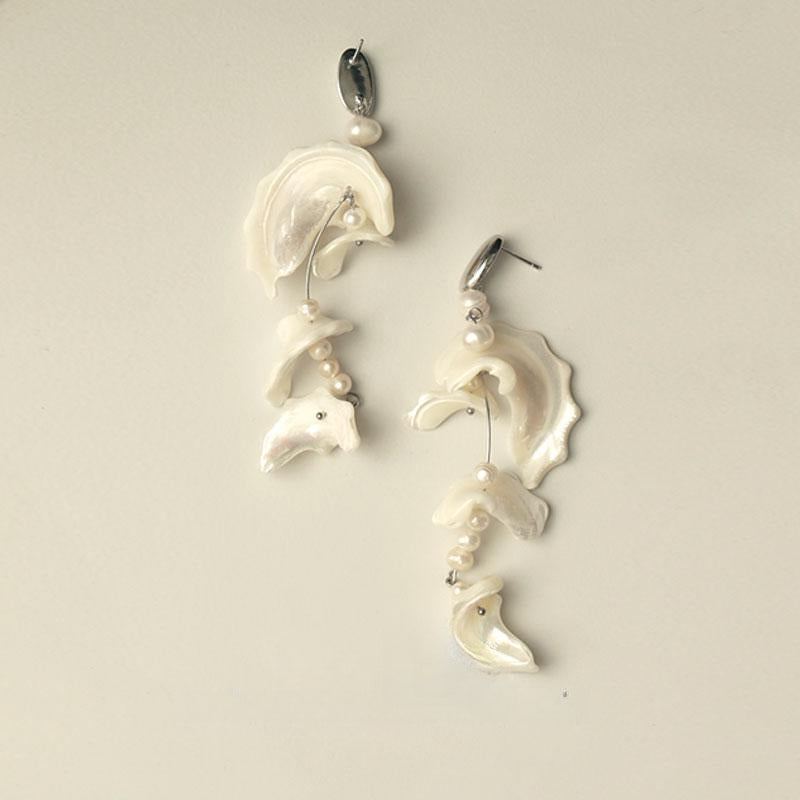 Fairy Baroque Freshwater Pearl Earrings Long Drop Elegant Fringe Statement Earrings Silver Needle