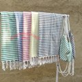 Hot-selling striped cotton Turkish beach towel with backpack soft and comfortable bath towel adult shawl
