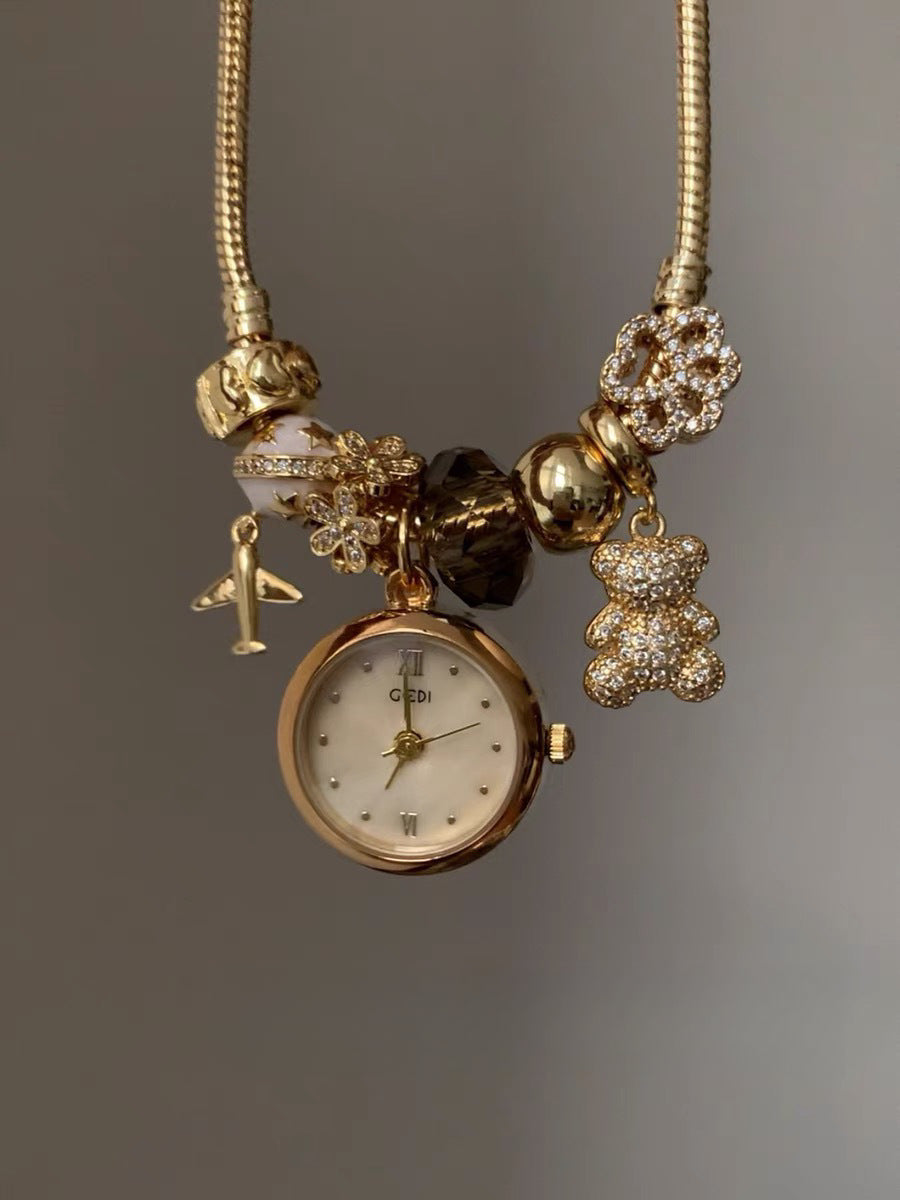 Airplane Bear Vintage Gold Bracelet Watch