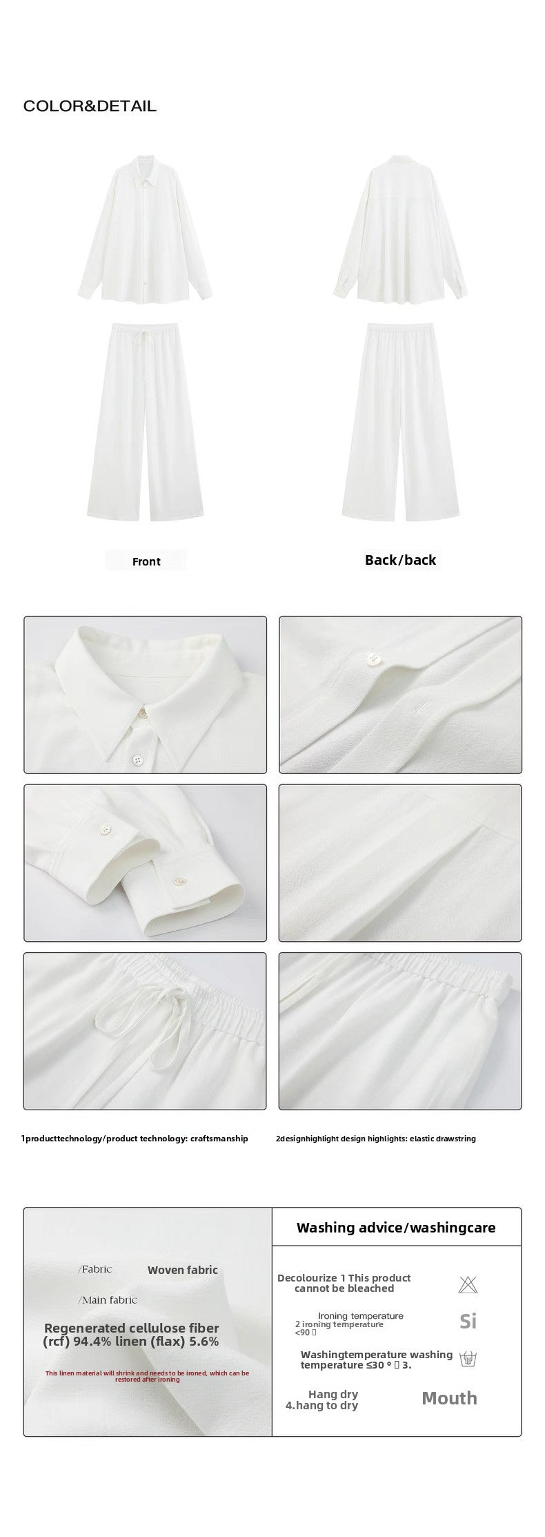 Women White Linen Shirt Blouse Loose Flowy Casual Pants Set Comfortable Summer Outfit