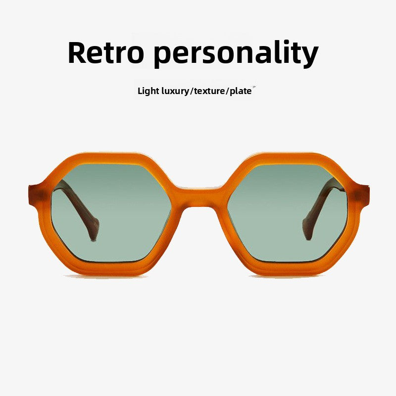Retro Small Frame Irregular Polygon Sunglasses Luxury Brand Acetate Fashionable Women Sunglasses