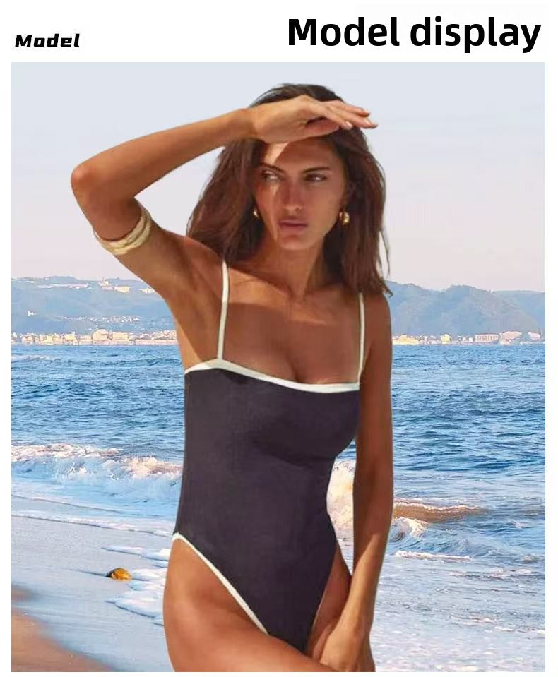 Maillot de bain une pièce chic noir et blanc – Dos ouvert sexy, maillot de bain haut de gamme Y2K pour femmes